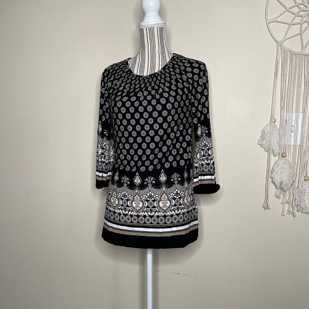 Canada Premium 3/4 sleeve Scoop Neck Stretchy Blouse Tunic Black Size S